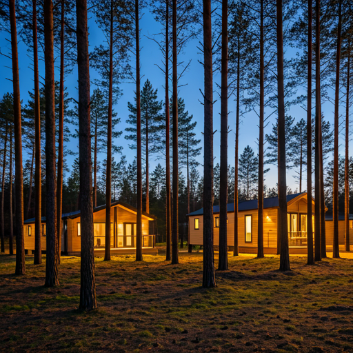 Aerial view of a holiday park nestled in green woodland